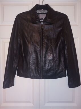 Juliet Michelle by Adler Classic Black Buttery Lamb Leather Zip-Front Jacket S